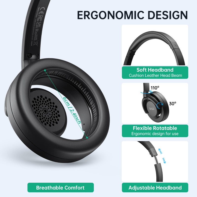 EKSA H27 USB Computer Headset with Microphone for Work, PC Headset with Noise Cancelling Mic, Wired Over-Ear Headphones with in-Line Controls, USB Headset for PC/Computer/Laptop/Call Center/Office - Image 5