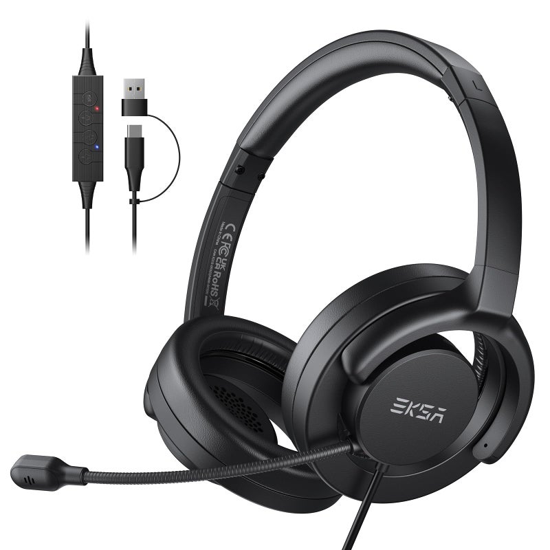 EKSA H27 USB Computer Headset with Microphone for Work, PC Headset with Noise Cancelling Mic, Wired Over-Ear Headphones with in-Line Controls, USB Headset for PC/Computer/Laptop/Call Center/Office - Image 1