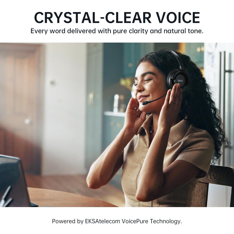 EKSA H27 USB Computer Headset with Microphone for Work, PC Headset with Noise Cancelling Mic, Wired Over-Ear Headphones with in-Line Controls, USB Headset for PC/Computer/Laptop/Call Center/Office - Image 3