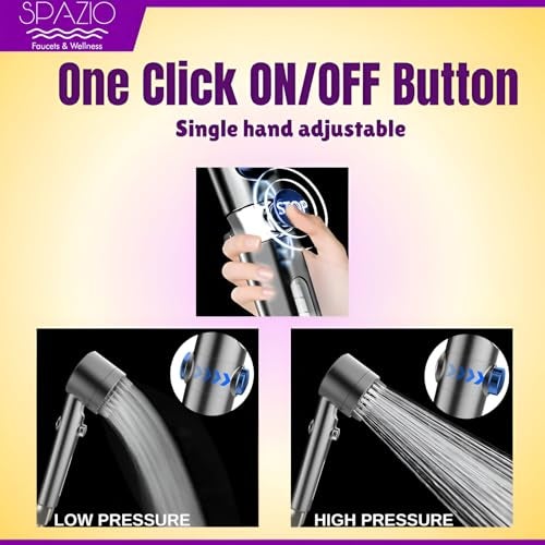 SPAZIO Hard Water Filter Hand Shower For Bathroom helps Reduce Hairfall/Multi Function handheld shower/Massage Points Handheld Shower/Anti Rust Bathroom Hand Shower With 1.5 Mtr Black Tube & Wall Hook - Image 5