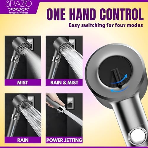 SPAZIO Hard Water Filter Hand Shower For Bathroom helps Reduce Hairfall/Multi Function handheld shower/Massage Points Handheld Shower/Anti Rust Bathroom Hand Shower With 1.5 Mtr Black Tube & Wall Hook - Image 4