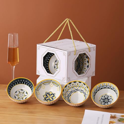 P-PLUS INTERNATIONAL Maggi Ceramic Bowl Set - for Noodles, Breakfast, Cereal, Soup - Aesthetic Kitchen Items (Set of 4, Random Pattern) - Image 1