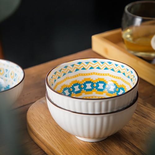P-PLUS INTERNATIONAL Maggi Ceramic Bowl Set - for Noodles, Breakfast, Cereal, Soup - Aesthetic Kitchen Items (Set of 4, Random Pattern) - Image 4