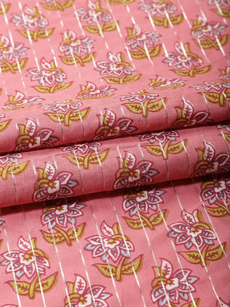 أيه كيه إس Peach Pink Floral Fabric for Crafting