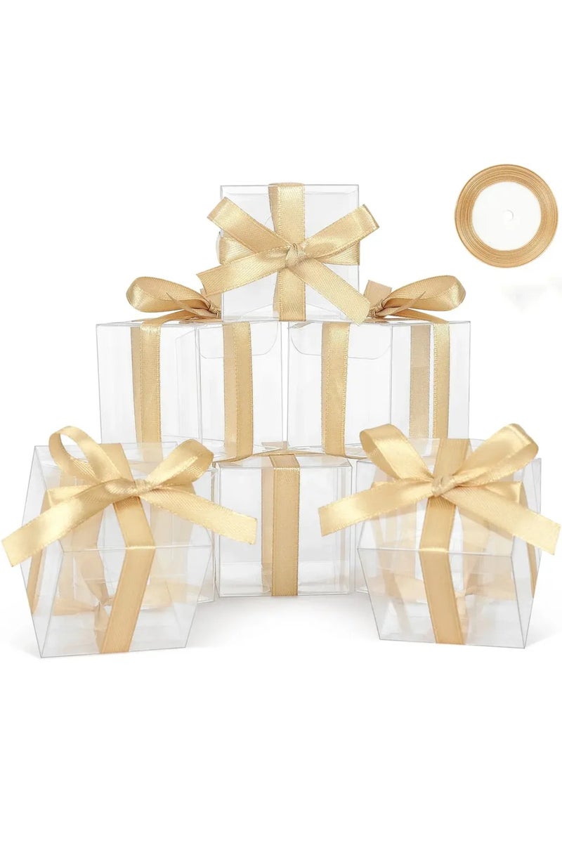 إيروريكس 50 قطعة من علب هدايا الحفلات الشفافة (مع شريط هدايا)، مقاس 5×5×5 سم أو 2×2×2 بوصة، ما