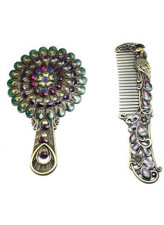 immatgar immatgar pharaonic Peafowl makeup pocket mirror with comb ancient Egyptian souvenirs gifts for women and mother from Egypt (Flower3 - Burnt Yellow - 13.5 CM Tall) 