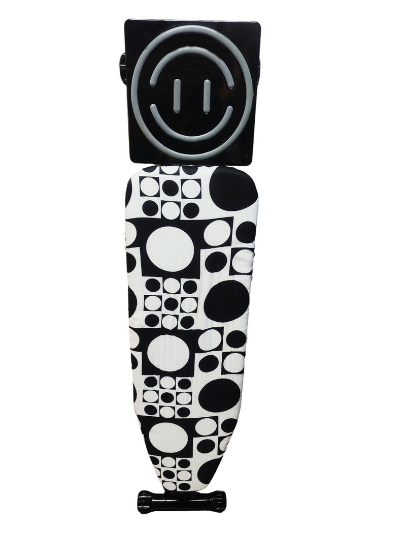 Generic - Heat-Resistant Ironing Board with Steam Iron Rest, Non-Slip Foldable Stand, Adjustable Height, Sturdy Black Metal Frame, 48x15 cm – Modern Black-and-White Geometric Cover with Circle Patterns, Space-Saving Design,153x90x39cm - Image 1