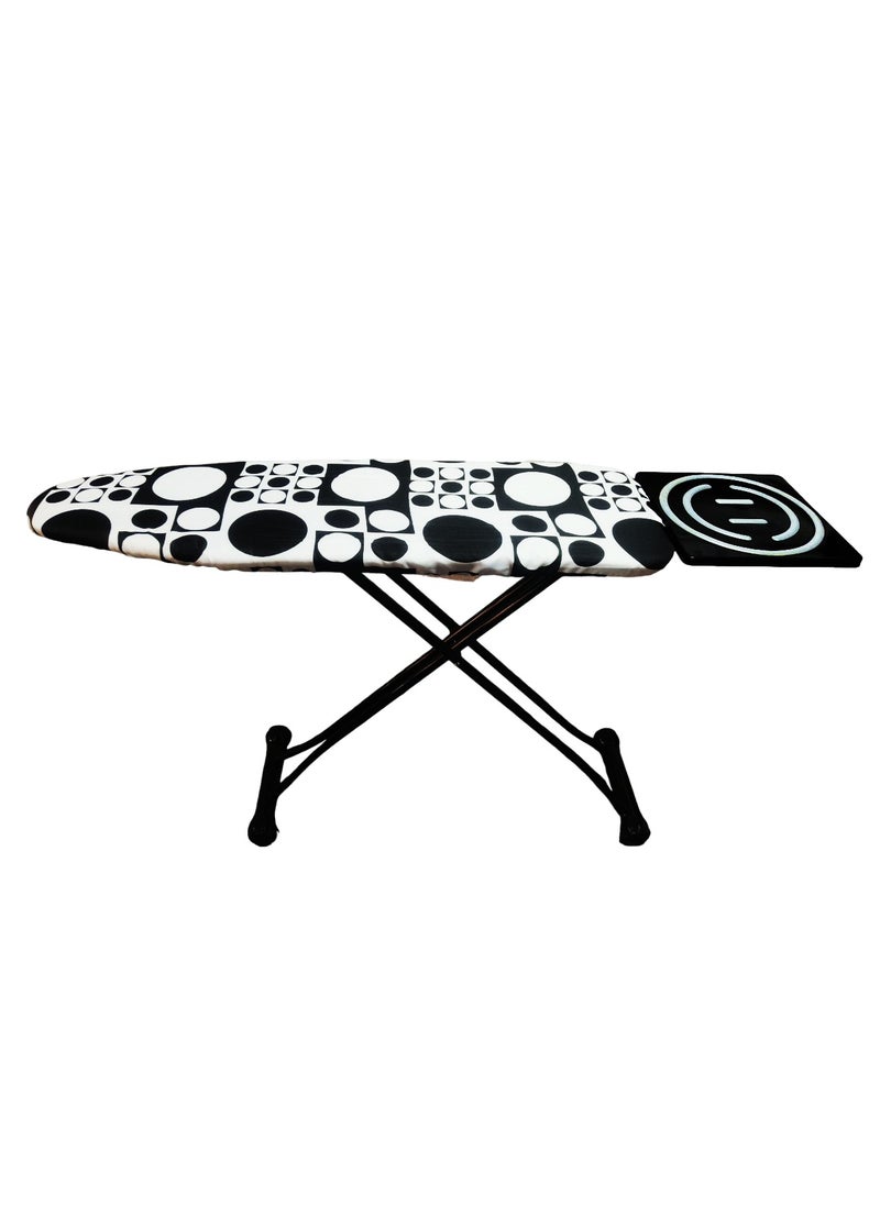 Generic - Heat-Resistant Ironing Board with Steam Iron Rest, Non-Slip Foldable Stand, Adjustable Height, Sturdy Black Metal Frame, 48x15 cm – Modern Black-and-White Geometric Cover with Circle Patterns, Space-Saving Design,153x90x39cm - Image 1