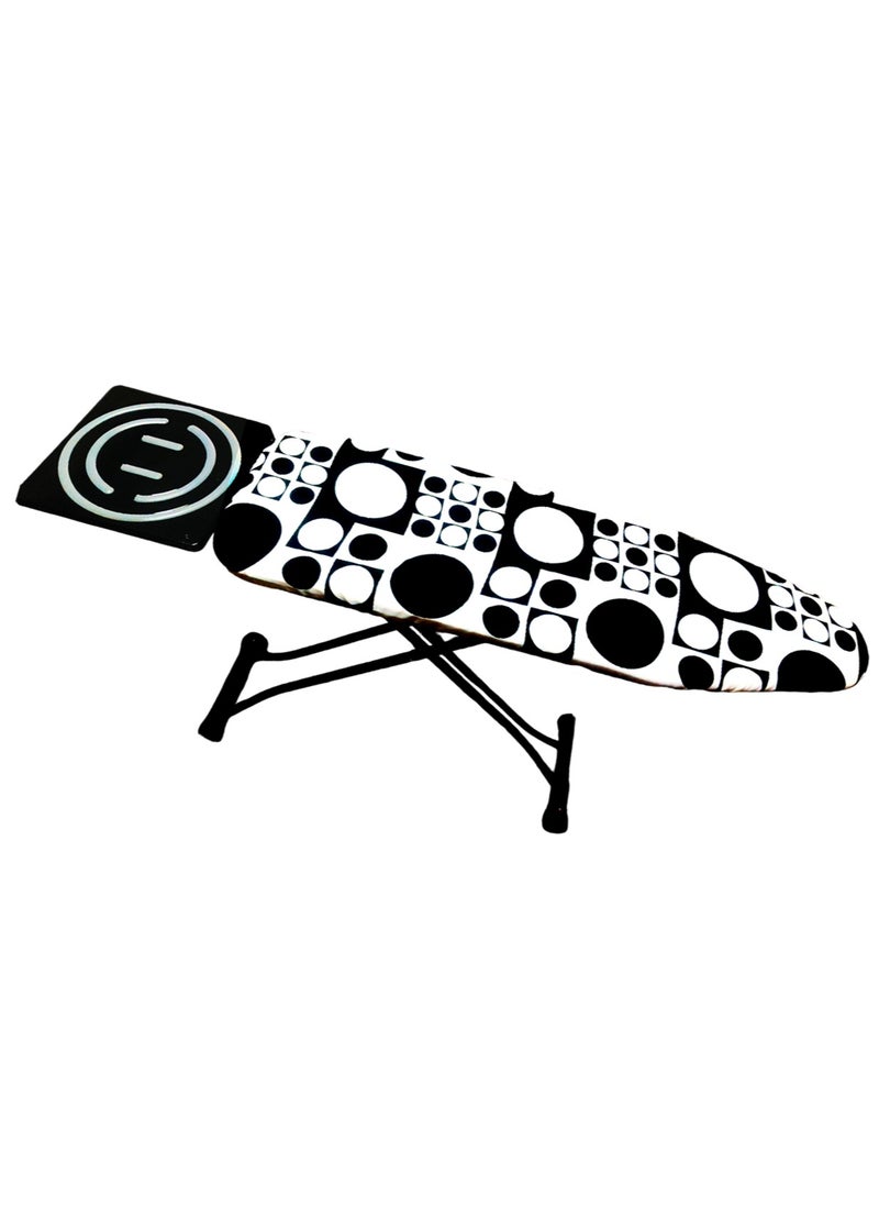 Generic - Heat-Resistant Ironing Board with Steam Iron Rest, Non-Slip Foldable Stand, Adjustable Height, Sturdy Black Metal Frame, 48x15 cm – Modern Black-and-White Geometric Cover with Circle Patterns, Space-Saving Design,153x90x39cm - Image 1