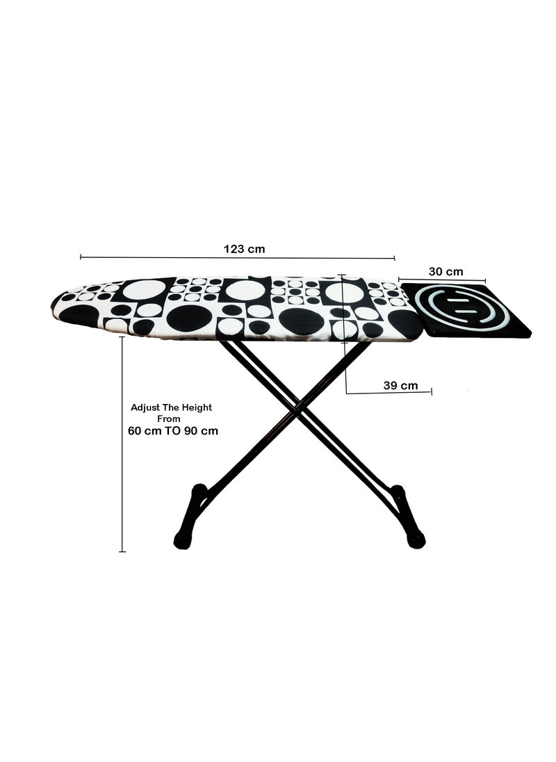 Generic - Heat-Resistant Ironing Board with Steam Iron Rest, Non-Slip Foldable Stand, Adjustable Height, Sturdy Black Metal Frame, 48x15 cm – Modern Black-and-White Geometric Cover with Circle Patterns, Space-Saving Design,153x90x39cm - Image 1