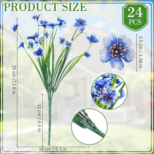Jutom 24 Pcs Artificial Flowers for Outdoor Decoration UV Resistant Silk Faux Flowers Plants Bulk Realistic No Fade for Indoor Spring Summer Outside Home Porch Window Box Planter Decor Blue - Image 3