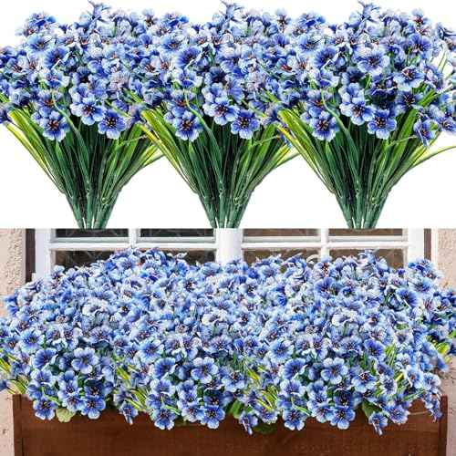 Jutom 24 Pcs Artificial Flowers for Outdoor Decoration UV Resistant Silk Faux Flowers Plants Bulk Realistic No Fade for Indoor Spring Summer Outside Home Porch Window Box Planter Decor Blue - Image 1
