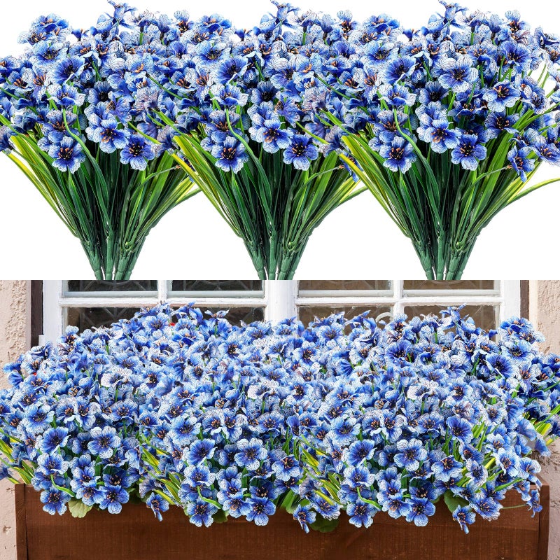 Jutom 24 Pcs Artificial Flowers for Outdoor Decoration UV Resistant Silk Faux Flowers Plants Bulk Realistic No Fade for Indoor Spring Summer Outside Home Porch Window Box Planter Decor Blue - Image 2