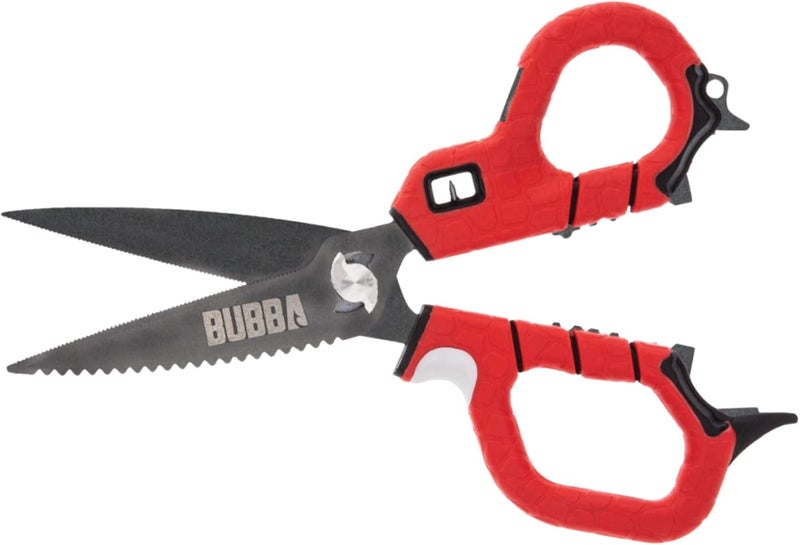 Bubba Medium Shears Fishing Multi Tool - With Micro-Serrated Blades, Hook Eye Cleaner, Hook Sharpener, & Descaler - Image 1