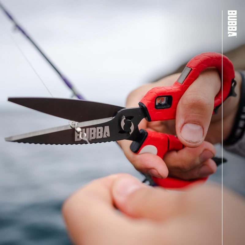 Bubba Medium Shears Fishing Multi Tool - With Micro-Serrated Blades, Hook Eye Cleaner, Hook Sharpener, & Descaler - Image 2