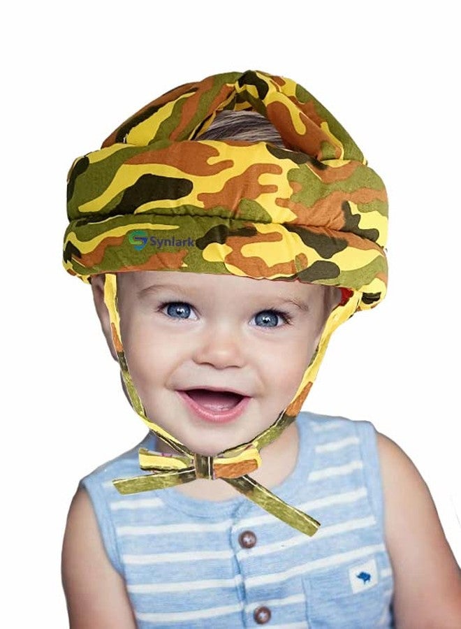 Synlark Toddler Baby Safety Helmet, Adjustable Cushion Breathable Infant Baby Protection Hat, Kids Anti-Fall Safety Cap for Playing (Military-Yellow) - Image 1