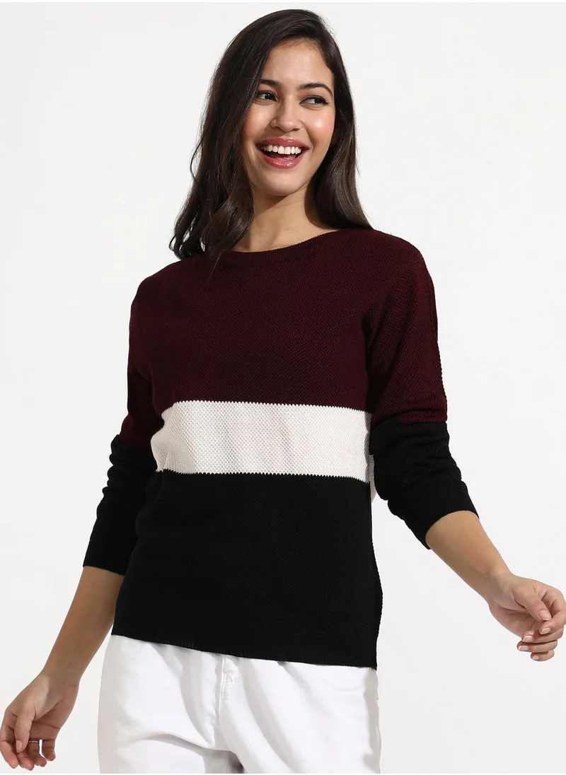 كامبوس سوترا Women's Multicolour Pullover Sweater With Contrast Panels