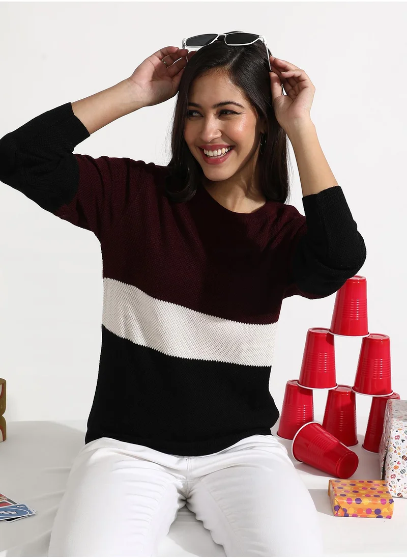 كامبوس سوترا Women's Multicolour Pullover Sweater With Contrast Panels