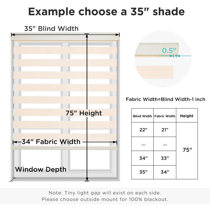 Joydeco Cordless Zebra Blinds for Windows, Dual Layer Light Control Window Blinds with Light-Proof Aluminum Cover, Free-Stop Roller Shades for Home & Office (Beige,34" W x 75" H) - Image 4