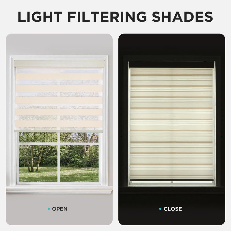 Joydeco Cordless Zebra Blinds for Windows, Dual Layer Light Control Window Blinds with Light-Proof Aluminum Cover, Free-Stop Roller Shades for Home & Office (Beige,34" W x 75" H) - Image 5