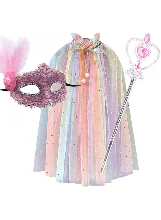 Loquat 【19000 People Praise】 Aisha Cloak Suit  Performance Dress Children's Luminous Dress New-Colour:Rainbow Cloak + Mask + Diamond Heart Stick - Image 1