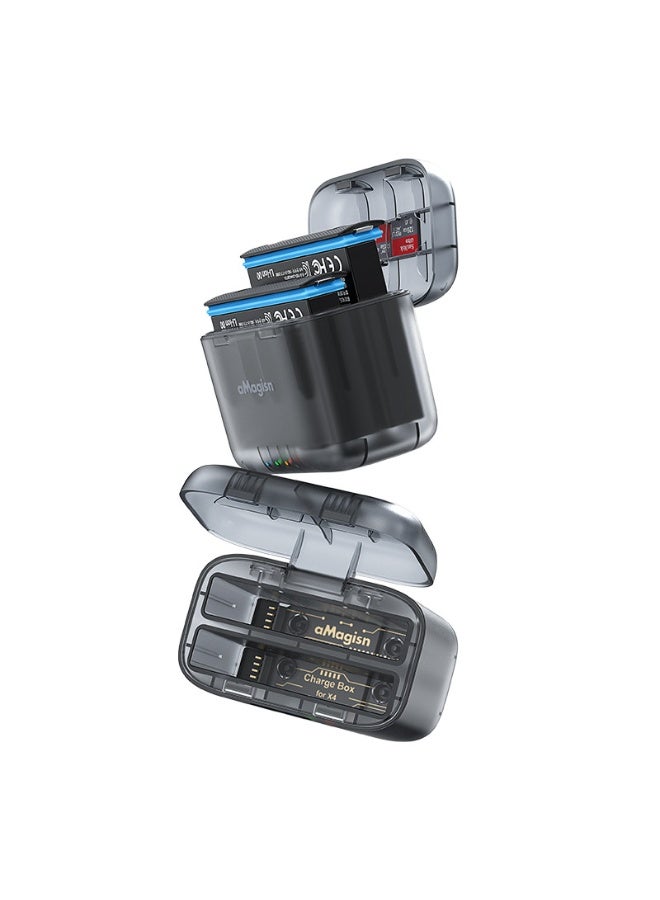 aMagisn علبة شحن ذكية لـ Insta360 X4 - شحن سريع وتخزين البطارية وبطاقة الذاكرة، تصميم مغناطيسي مضغوط وسهل الحمل - Image 1