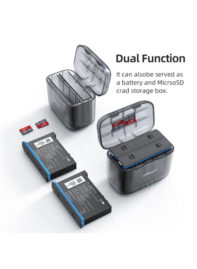 aMagisn علبة شحن ذكية لـ Insta360 X4 - شحن سريع وتخزين البطارية وبطاقة الذاكرة، تصميم مغناطيسي مضغوط وسهل الحمل - Image 4