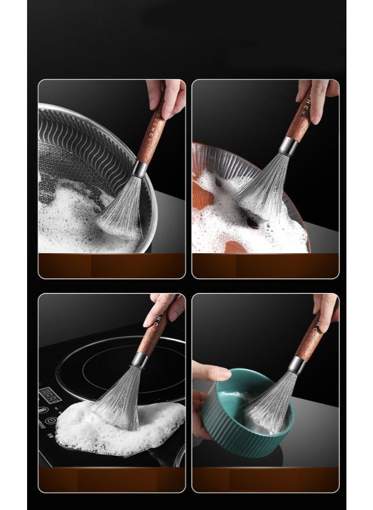 HOMESTAR Kitchen Cleaning Tool 304 Stainless Steel Scrubber With Solid Wood Handle, Powerful Pot Brush For Stubborn Grease, Hanging Storage Design - Image 4