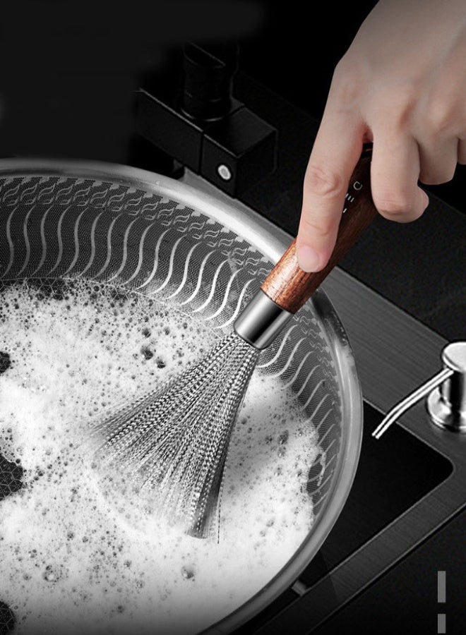HOMESTAR Kitchen Cleaning Tool 304 Stainless Steel Scrubber With Solid Wood Handle, Powerful Pot Brush For Stubborn Grease, Hanging Storage Design - Image 2