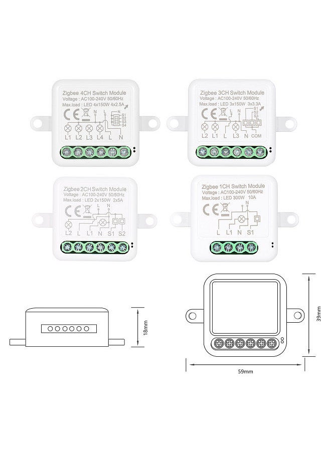 3CH Zigbee Mini Smart Switch Relay Module Support 2 Way Control Switch for Smart Home Automation, Works with Alexa  Home