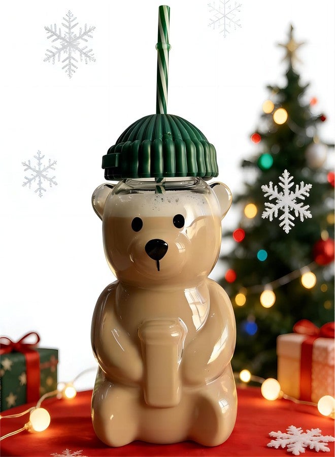 DHVSAM New Plastic Bear Straw Cup 500ML Cute Bear Plastic Tumbler with Reusable Straw - Viral Animal Design for Smoothies, Boba & Iced Coffee (Green) - Image 1