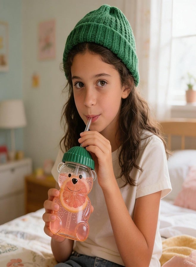 DHVSAM New Plastic Bear Straw Cup 500ML Cute Bear Plastic Tumbler with Reusable Straw - Viral Animal Design for Smoothies, Boba & Iced Coffee (Green) - Image 3