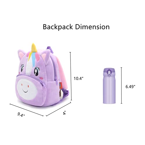NICE CHOICE Cute Toddler Backpack Toddler Bag Plush Animal Cartoon Mini Travel Bag for Baby Girl Boy 2-6 Years(Puple Unicorn) - Image 5