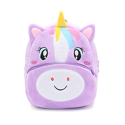 NICE CHOICE Cute Toddler Backpack Toddler Bag Plush Animal Cartoon Mini Travel Bag for Baby Girl Boy 2-6 Years(Puple Unicorn) - Image 1