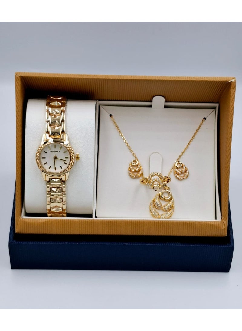 مونتيرا طقم ساعه نسائي ماركة MONTERA بلون ذهبي