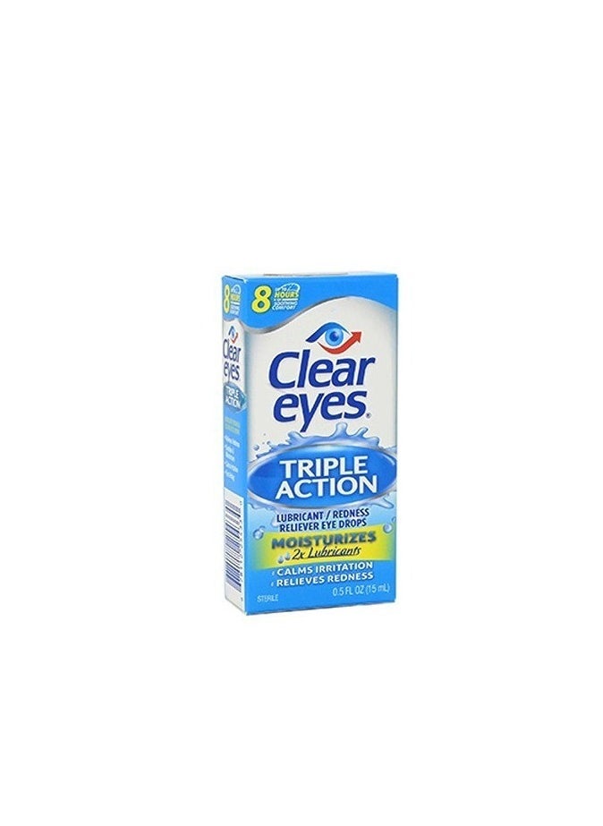 Clear Eyes Triple Action  Eye Drops, Relieves Redness & Calms Irritation, 15ml 