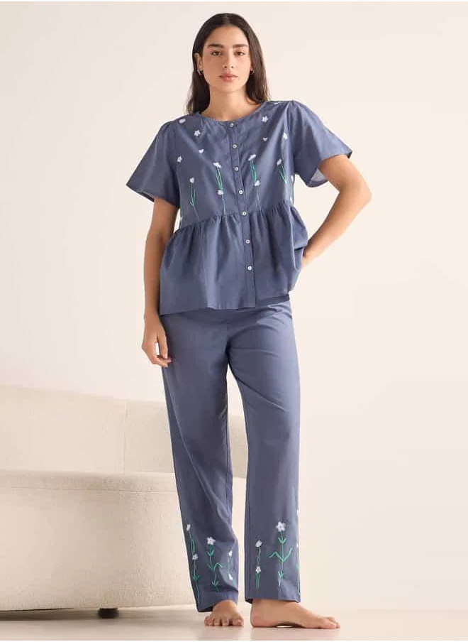 فاف Embroidered Shirt and Pyjama Set