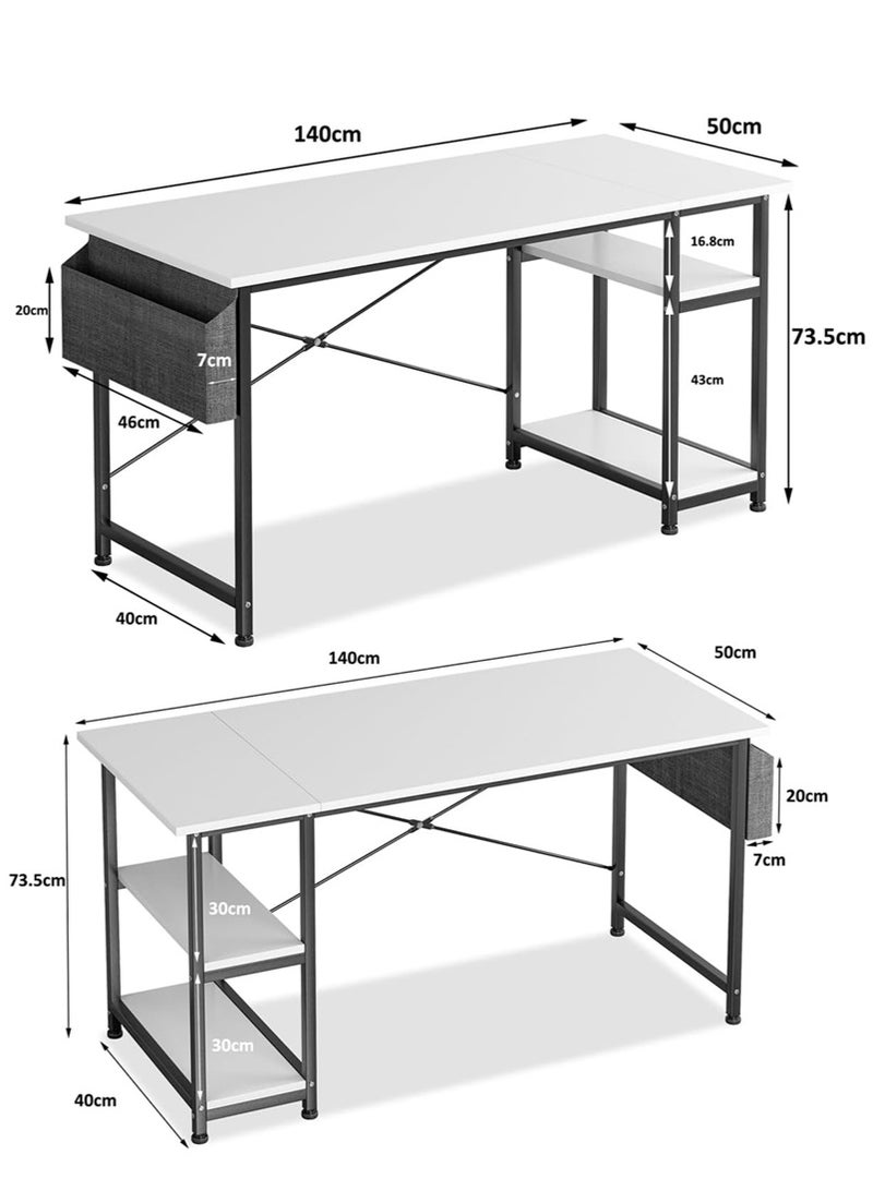 ADEBOLA 140 CM Gaming Table With Storage Bag, Large Office Desk with 2 Storage Shelves, Study Writing Desk with CPU Stand, PC Desk for Home Office, Bedroom, Gaming Room - Image 2