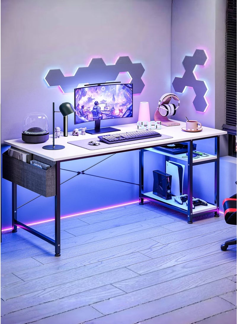 ADEBOLA 140 CM Gaming Table With Storage Bag, Large Office Desk with 2 Storage Shelves, Study Writing Desk with CPU Stand, PC Desk for Home Office, Bedroom, Gaming Room - Image 1