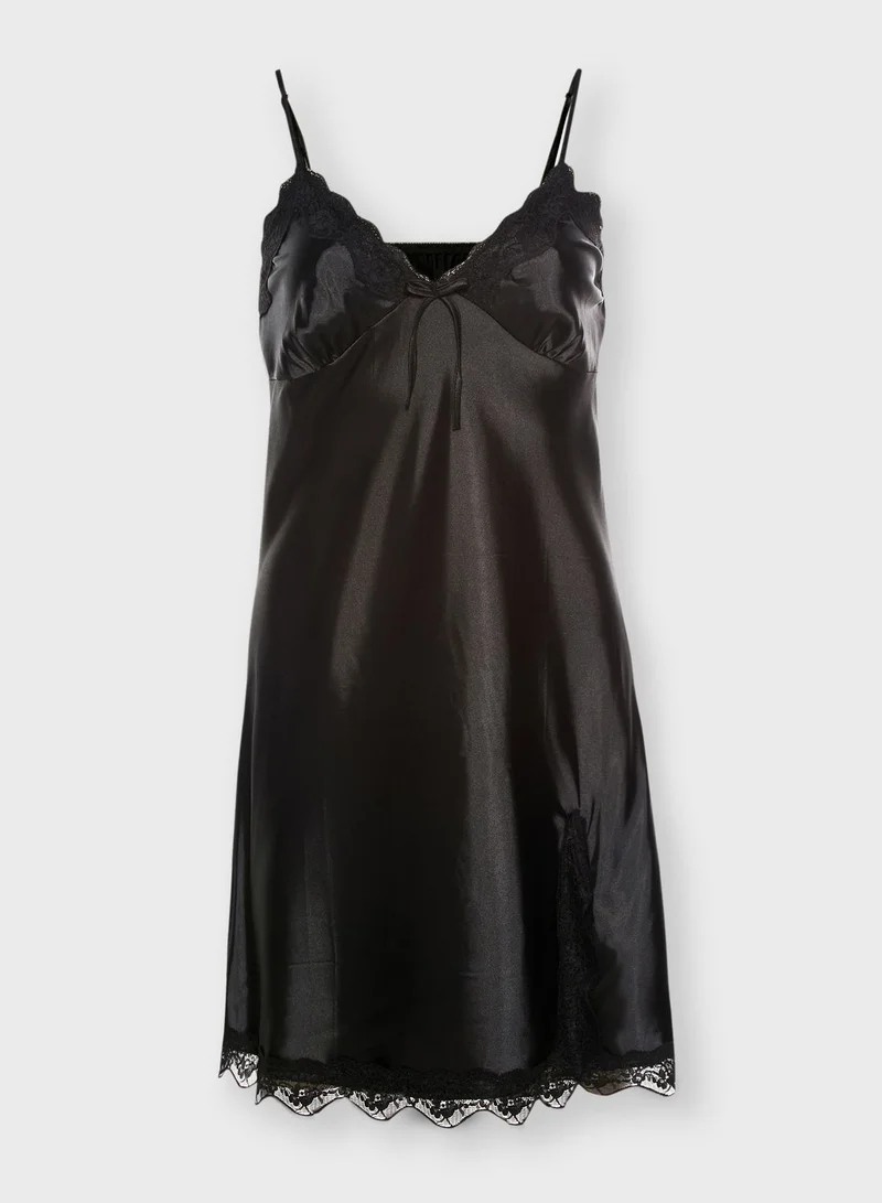ELLA Lace Trim Satin Nightdress