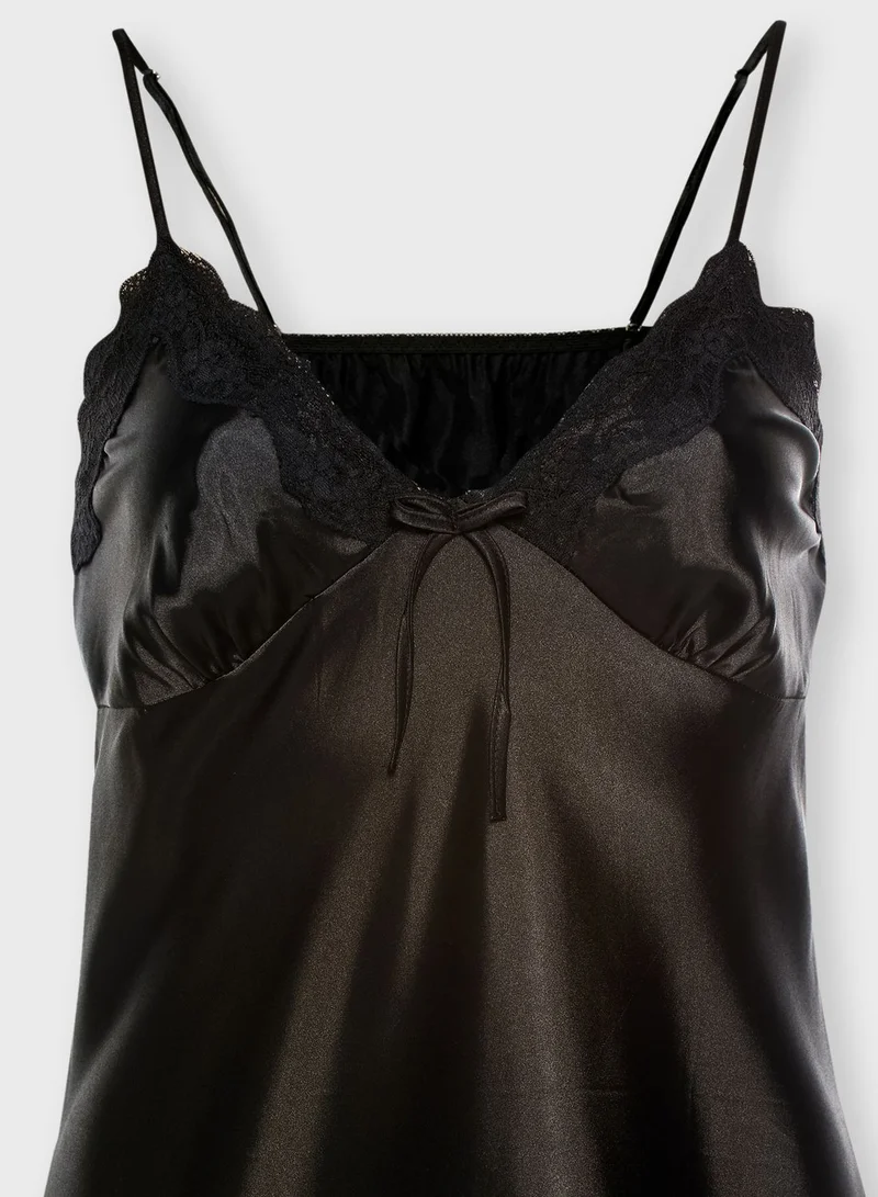 ELLA Lace Trim Satin Nightdress