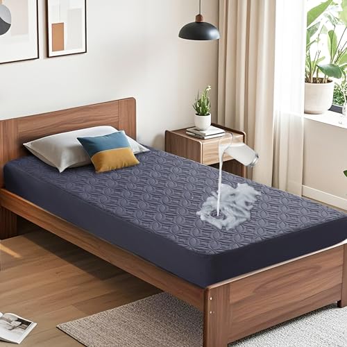 BEDLORE حامي مرتبة BEDLORE المقاوم للماء، وسادة مرتبة بحجم توين مع جيب عميق بعمق 6"-15"، غطاء مرتبة مزدوج ناعم مقاوم للأوساخ لغرفة النوم، سكن الجامعة، الفندق (أزرق داكن) - Image 1