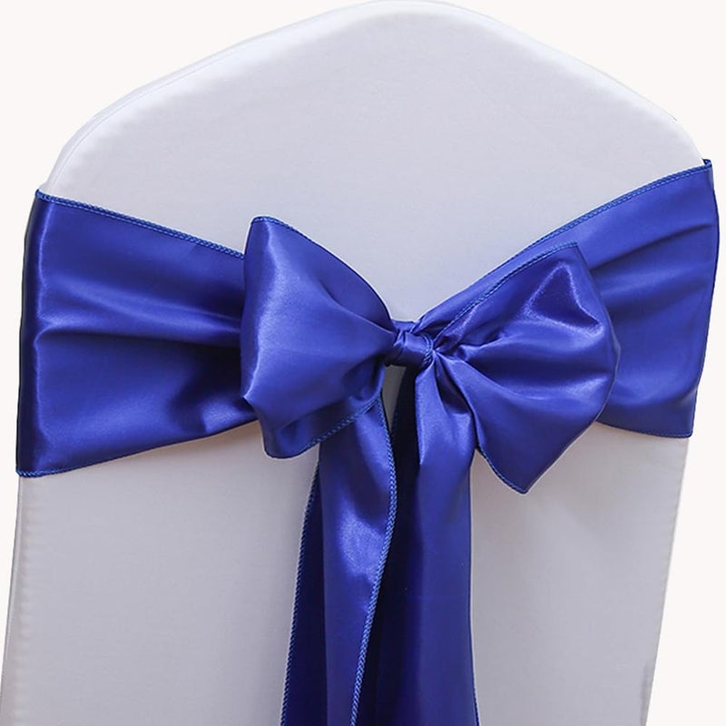 Gankar Satin Royal Blue Chair Sashes 50 Pack Satin Sashes for Chair Covers Wedding Party Gender Reveal Birthday Decor Blue Chairs Bows Sash for Engagement Decorations