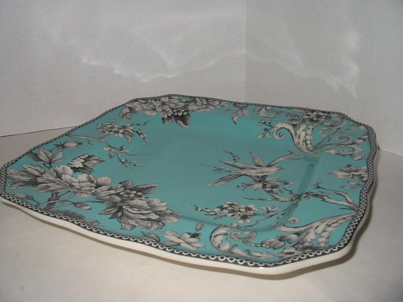 222 Fifth Adelaide Turquoise Porcelain Single Dinner Plate 1034 French Toile Bird Pattern - Image 2