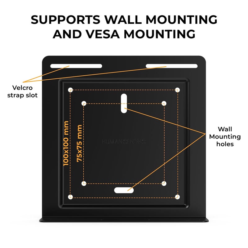 HumanCentric حامل حائط عالمي من هيومن سنترك، حزام قابل للتعديل لأجهزة الكمبيوتر الصغيرة، وحدات UPS، صناديق الكابلات، المودمات وأجهزة إلكترونية أخرى، يركب على الحائط أو خلف شاشة الكمبيوتر - Image 3