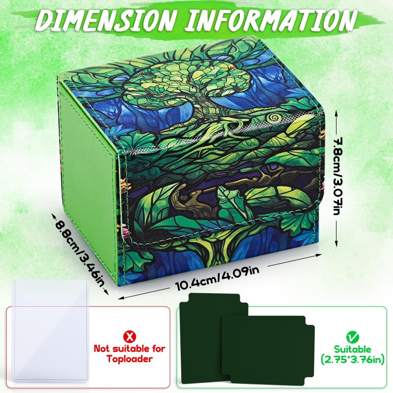 UAONO Card Deck Box for MTG, Trading Cards Storage Box Holds 120+ Sleeved Commander Deck, PU Leather Card Box Suits TCG Magic with 2 Dividers (Green,Tree) - Image 4