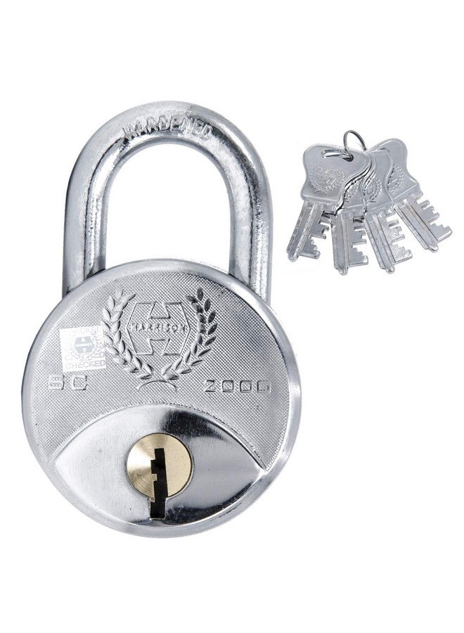 Harrison Padlocks/Round Padlock 65mm 8 Lever with 3 Keys SC-2000-0536/ Mild Steel Material/Bright Chrome Polished Finish/for Door, Shutter, Godown, gate (Pack of 1, 65MM) - Image 1