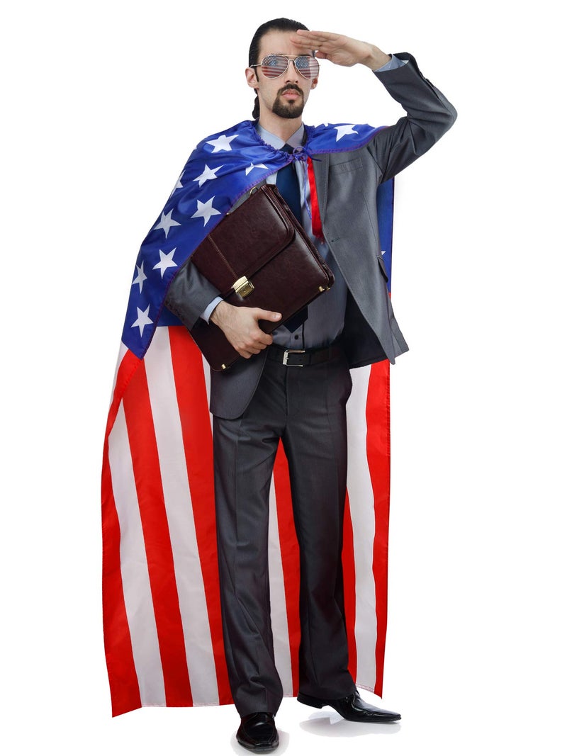 Frienda 250 Year American Flag Costume Cape, Retro 80's USA Sunglasses and Flag Headband for 250th Anniversary 4th of July(Classic Style) - Image 5