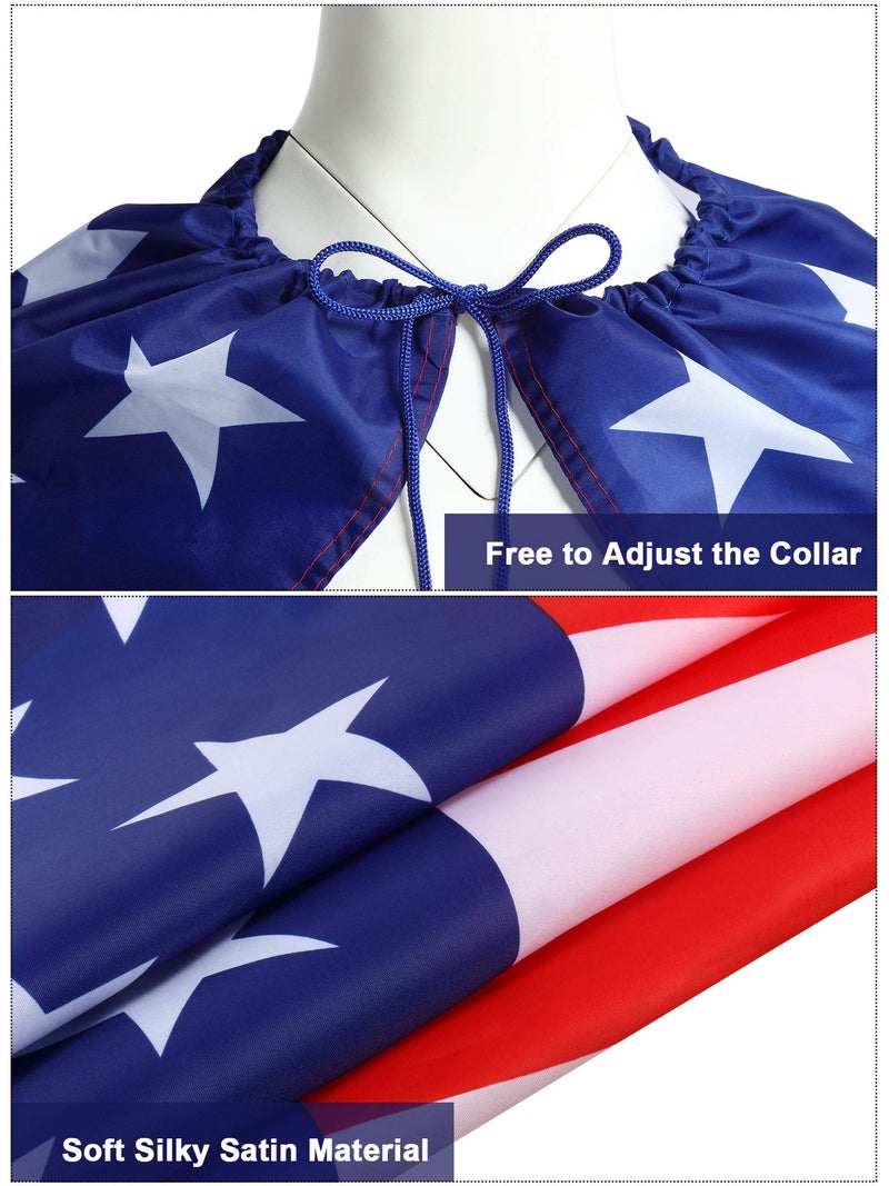 Frienda 250 Year American Flag Costume Cape, Retro 80's USA Sunglasses and Flag Headband for 250th Anniversary 4th of July(Classic Style) - Image 2