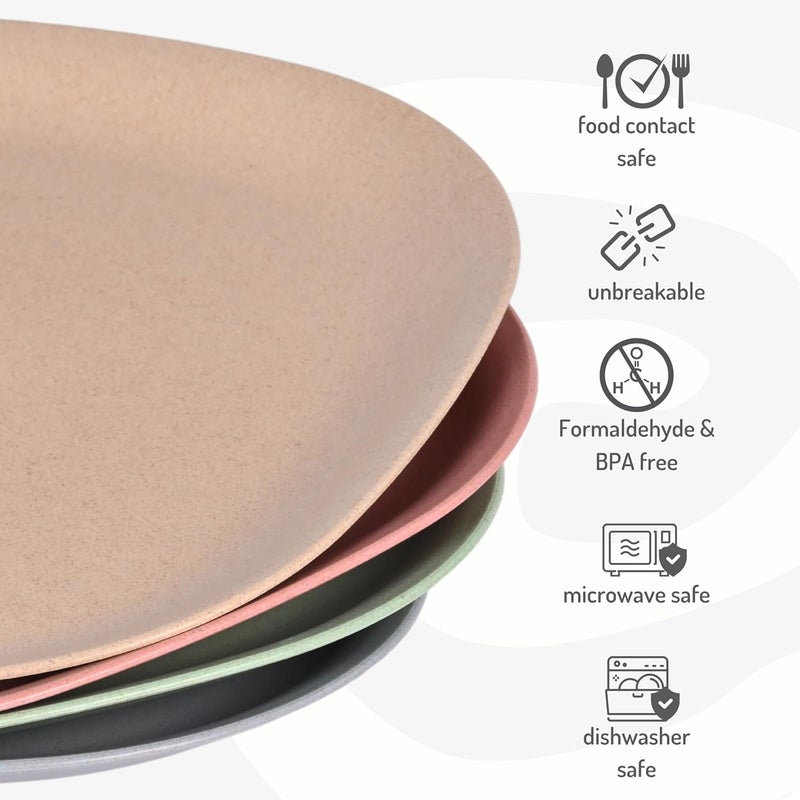 Eha Set of 4 EarthFriendly Square Dinner Plates 11 inch Unbreakable Plates Made with Bamboo Fibers Rice Husk Fiber Microwave Safe Full Dinner Plates for Hot Servings Multicolor - Image 5